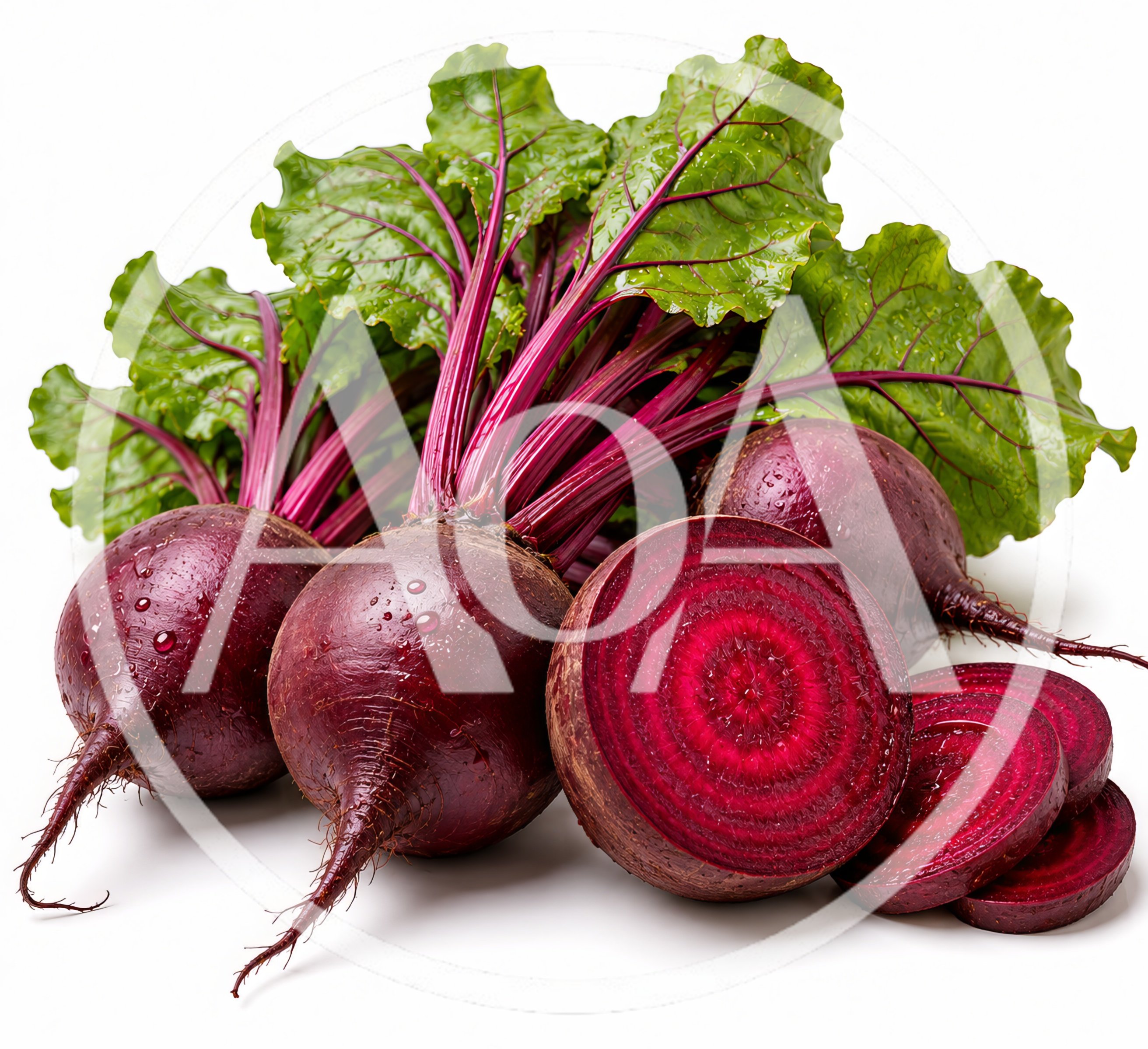 Fresh Whole And Sliced Red Beets With Green Leaves