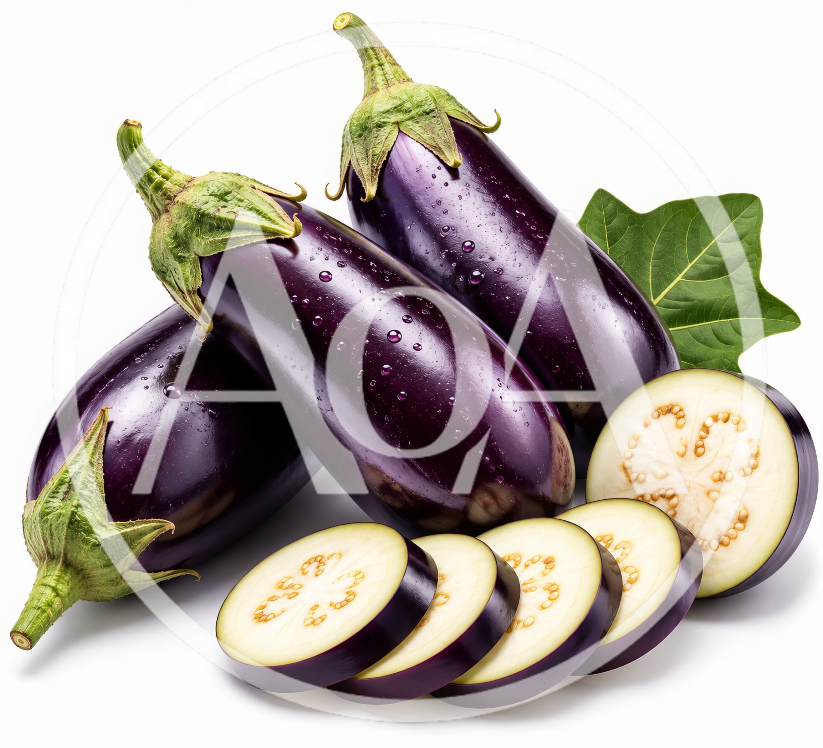 Fresh Whole And Sliced Purple Eggplants