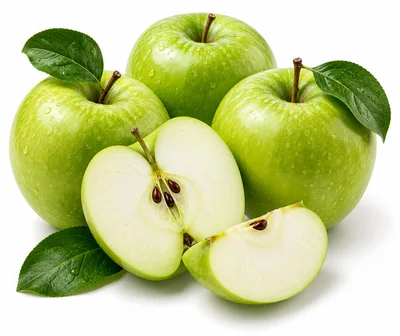 Fresh Green Granny Smith Apples With Leaves