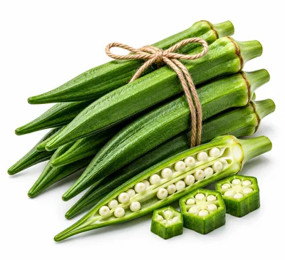 Fresh Green Okra Pods Tied With Twine