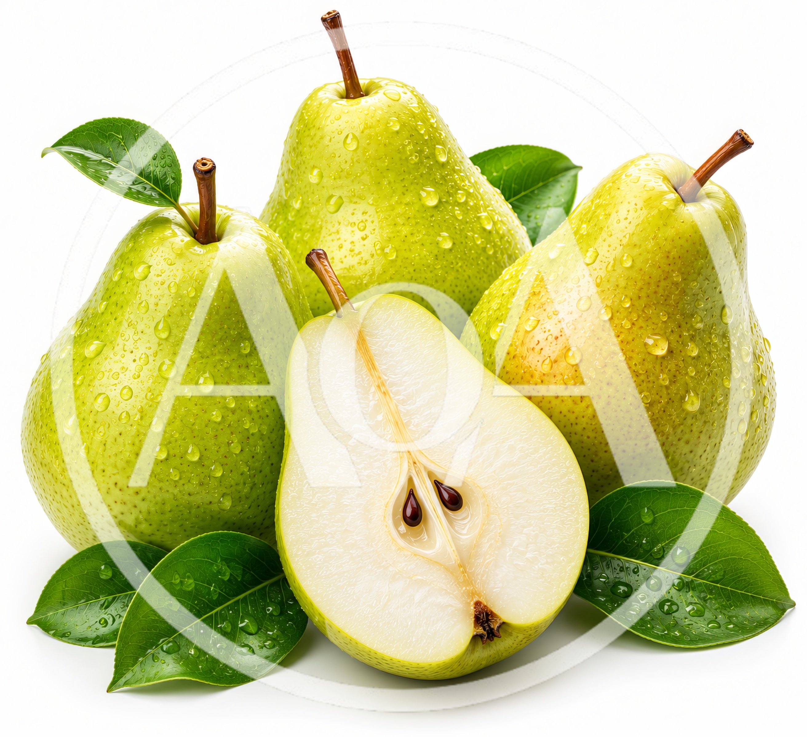 Fresh Green Pears With Water Droplets