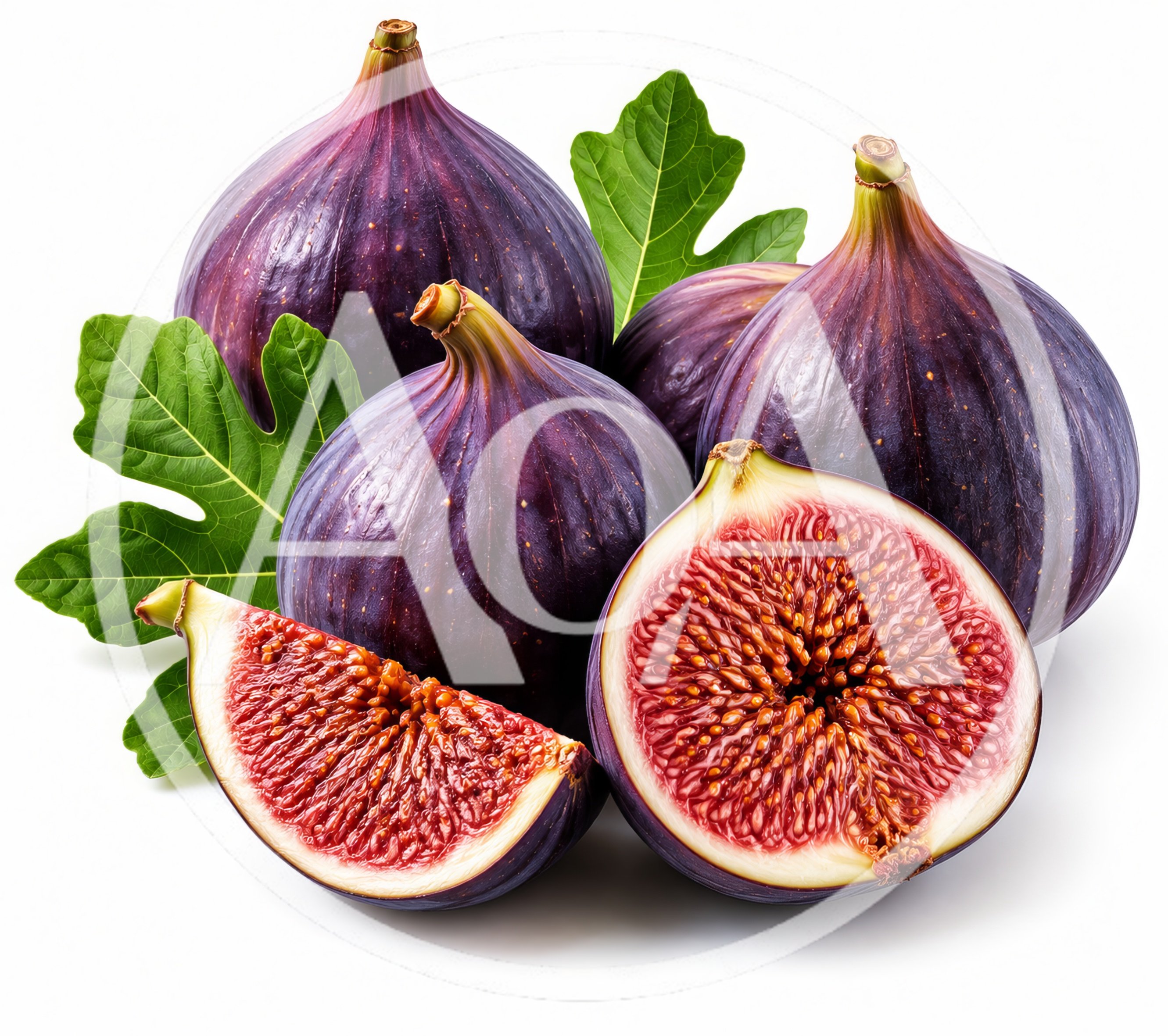 Fresh Ripe Figs With Green Leaves