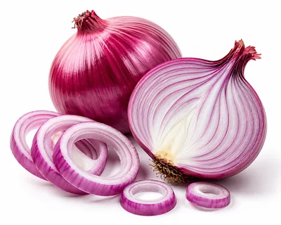 Whole And Sliced Red Onions On White Background