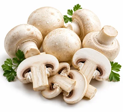 Fresh Whole And Sliced White Button Mushrooms