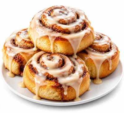 Stack Of Freshly Baked Glazed Cinnamon Rolls