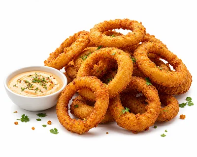 Crispy Golden Fried Onion Rings With Dipping Sauce