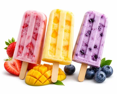 Three Fruit Flavored Popsicles With Fresh Ingredients
