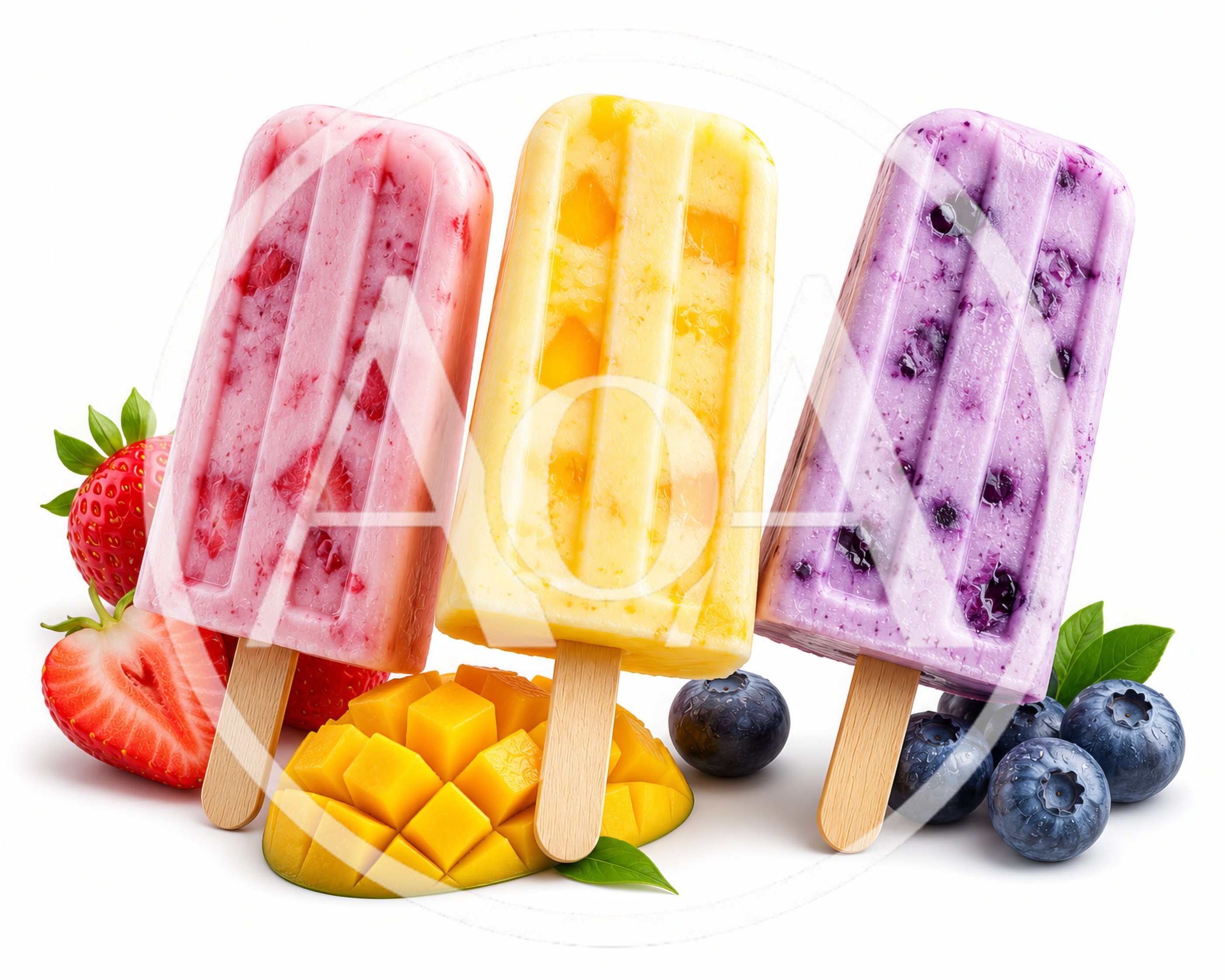 Three Fruit Flavored Popsicles With Fresh Ingredients