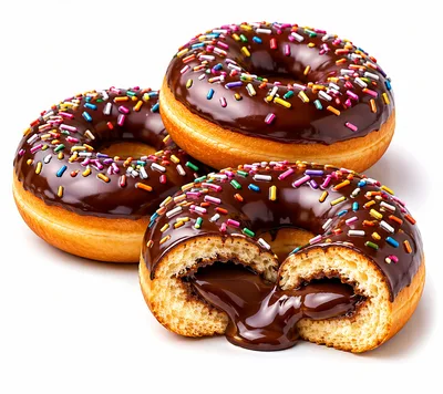 Three Chocolate Glazed Donuts With Colorful Sprinkles