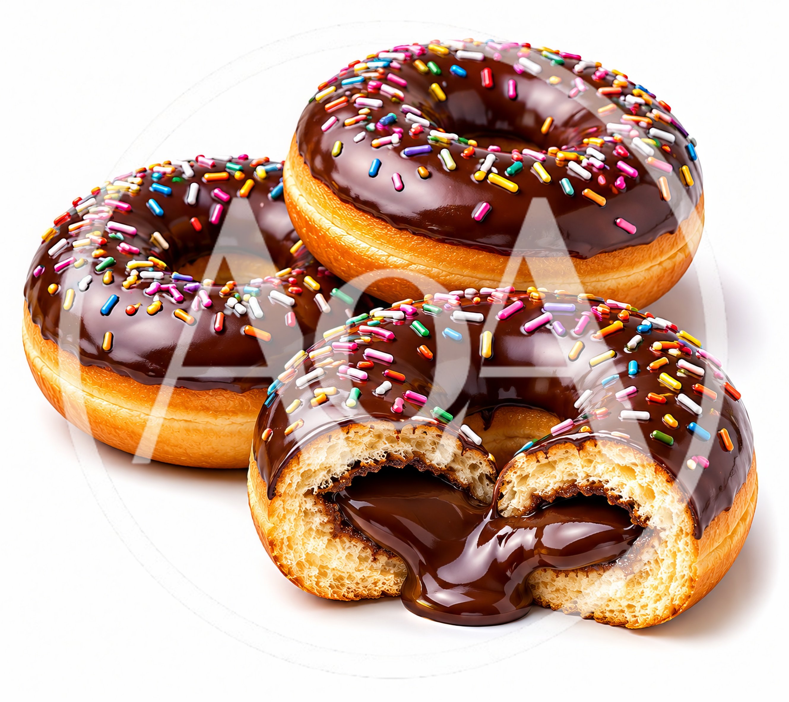 Three Chocolate Glazed Donuts With Colorful Sprinkles