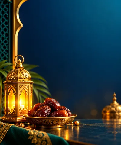 Golden Lantern and Dates for Ramadan Celebration