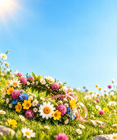 Floral Wreath Resting on a Sunny Meadow