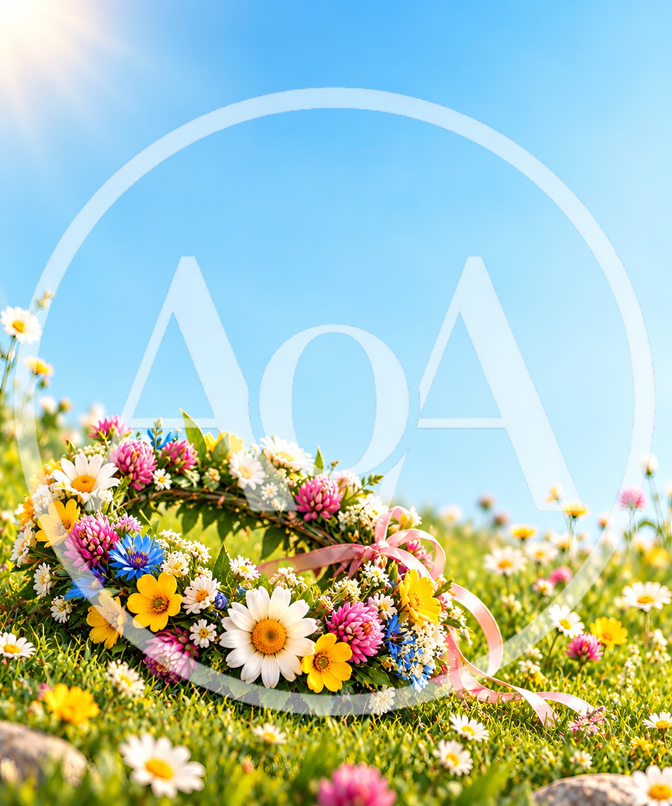 Floral Wreath Resting on a Sunny Meadow