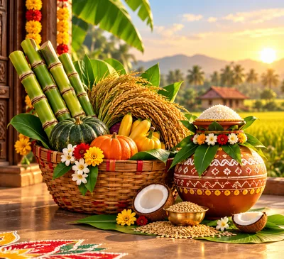 Pongal Festival Celebration With Traditional Offerings