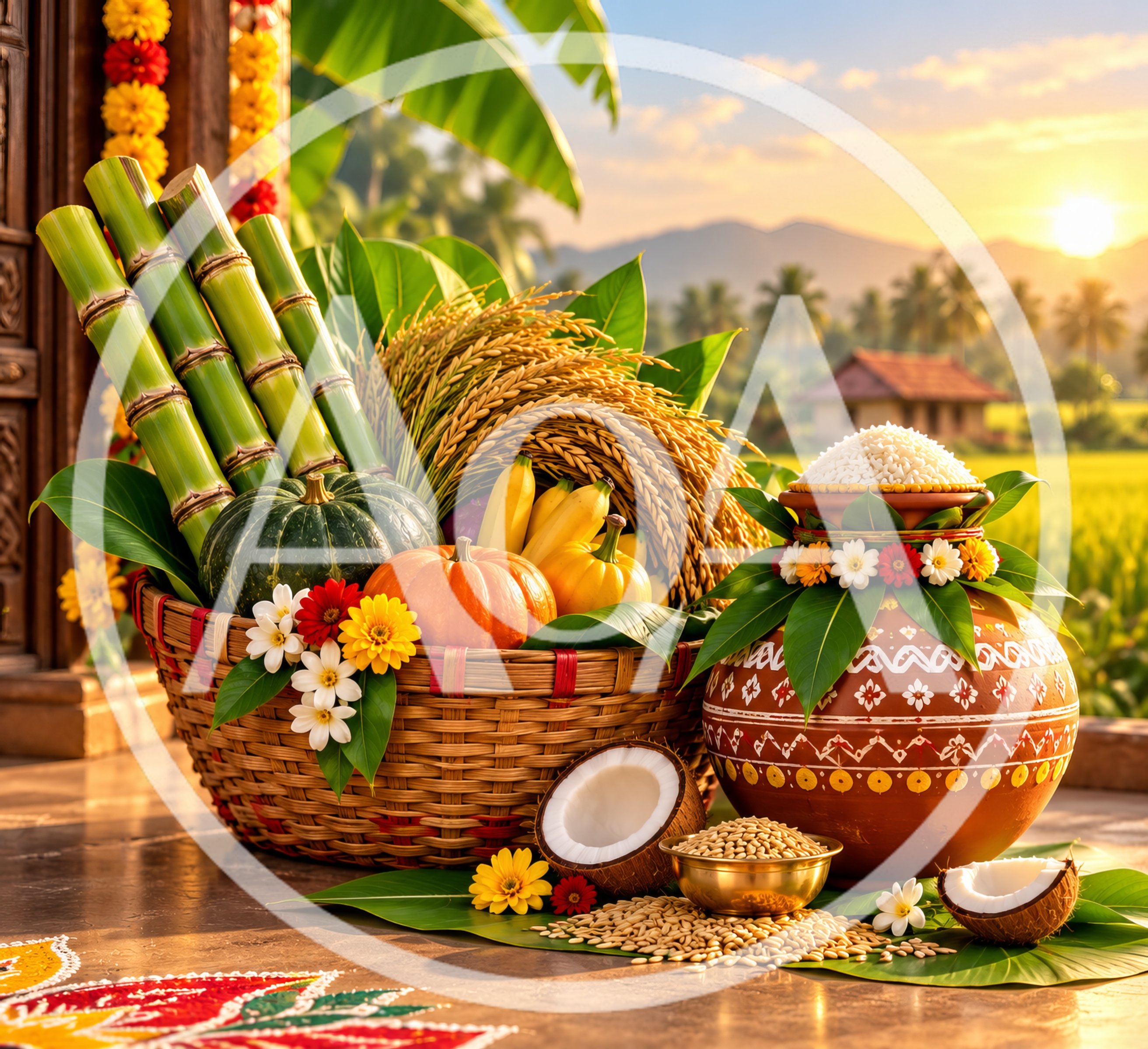 Pongal Festival Celebration With Traditional Offerings
