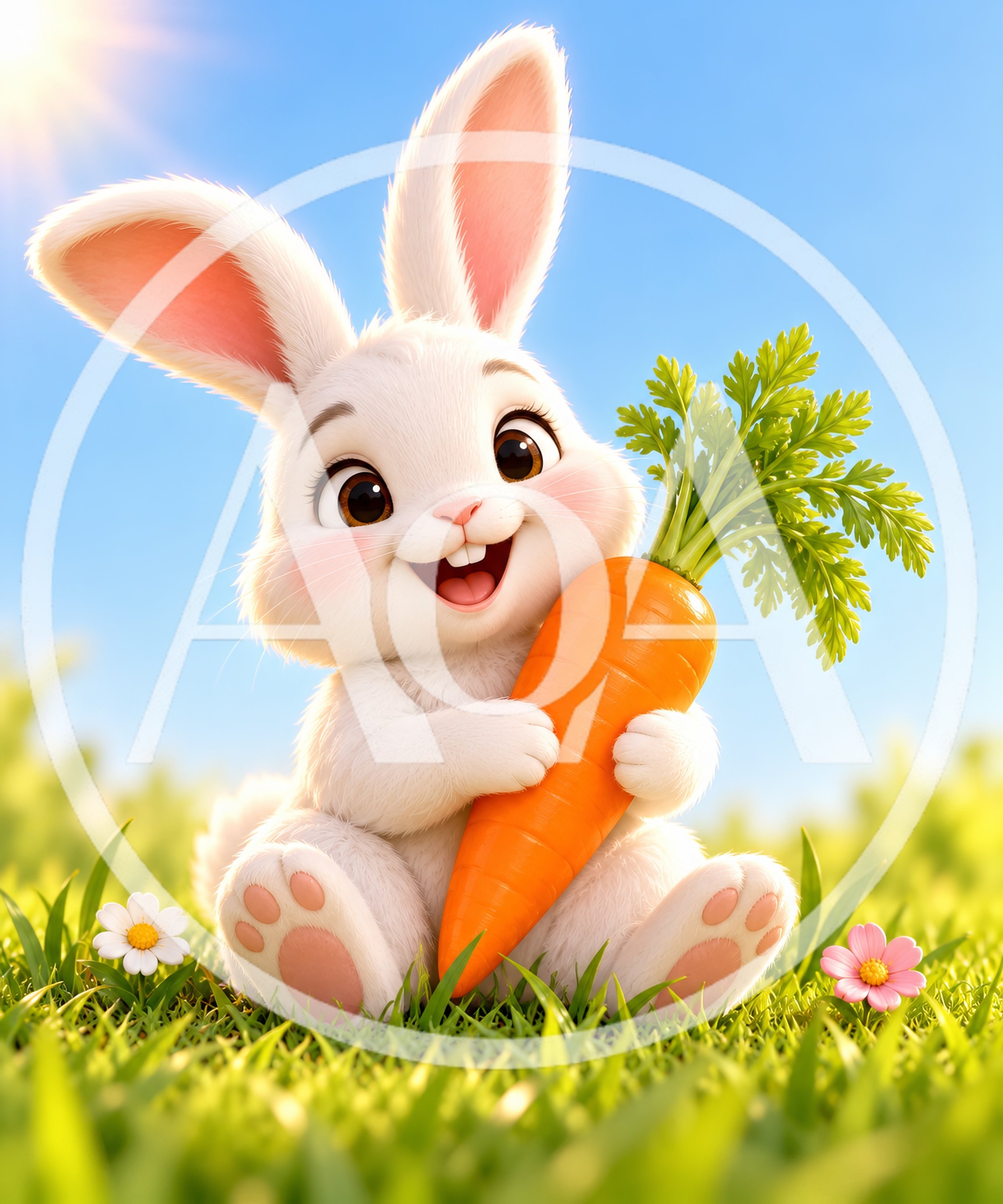 Cute 3D Cartoon Bunny Holding A Fresh Carrot