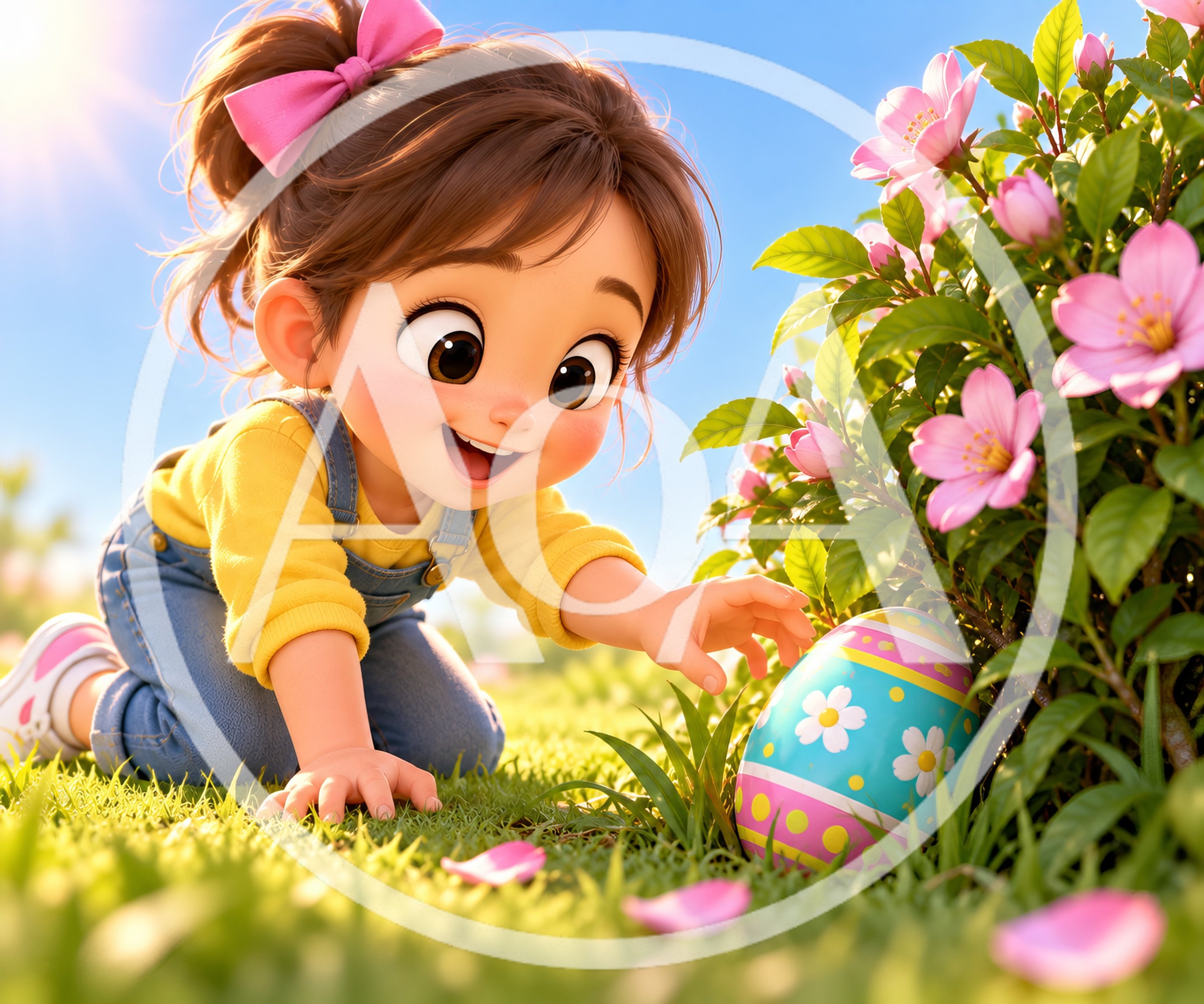 Cute Little Girl Finding Easter Egg In Garden