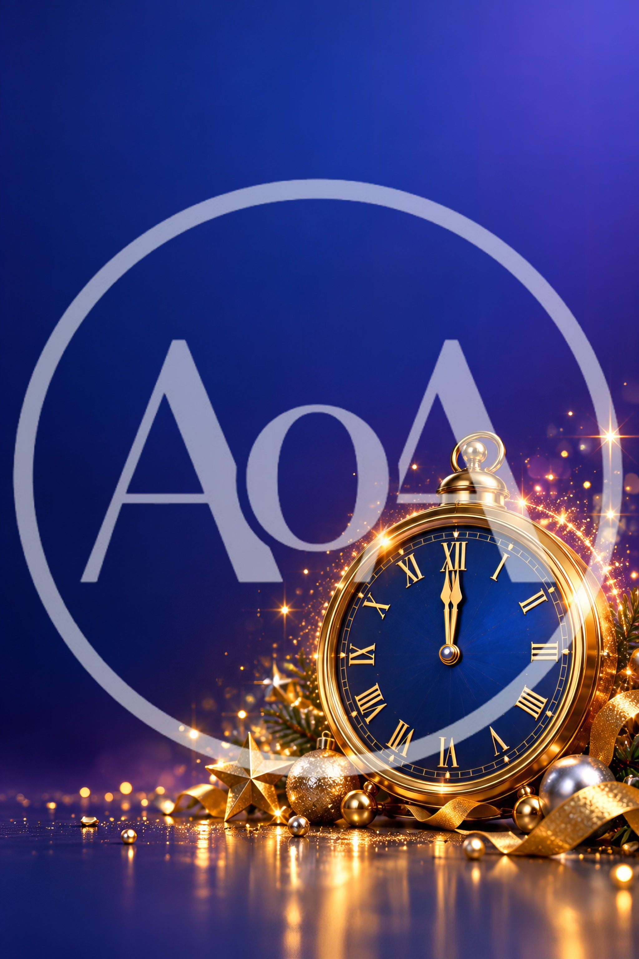 Golden New Year Clock With Festive Decorations