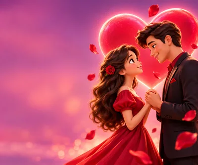 Romantic Couple Holding Hands With Floating Rose Petals