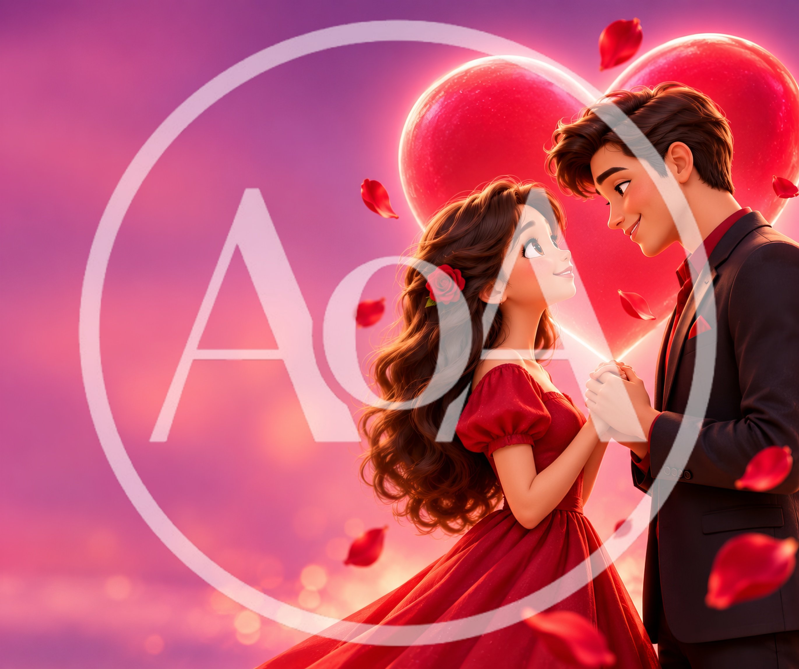 Romantic Couple Holding Hands With Floating Rose Petals