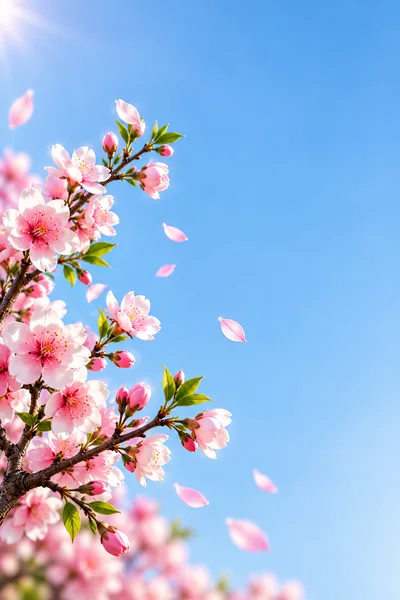Cherry Blossom Branches Against A Clear Blue Sky
