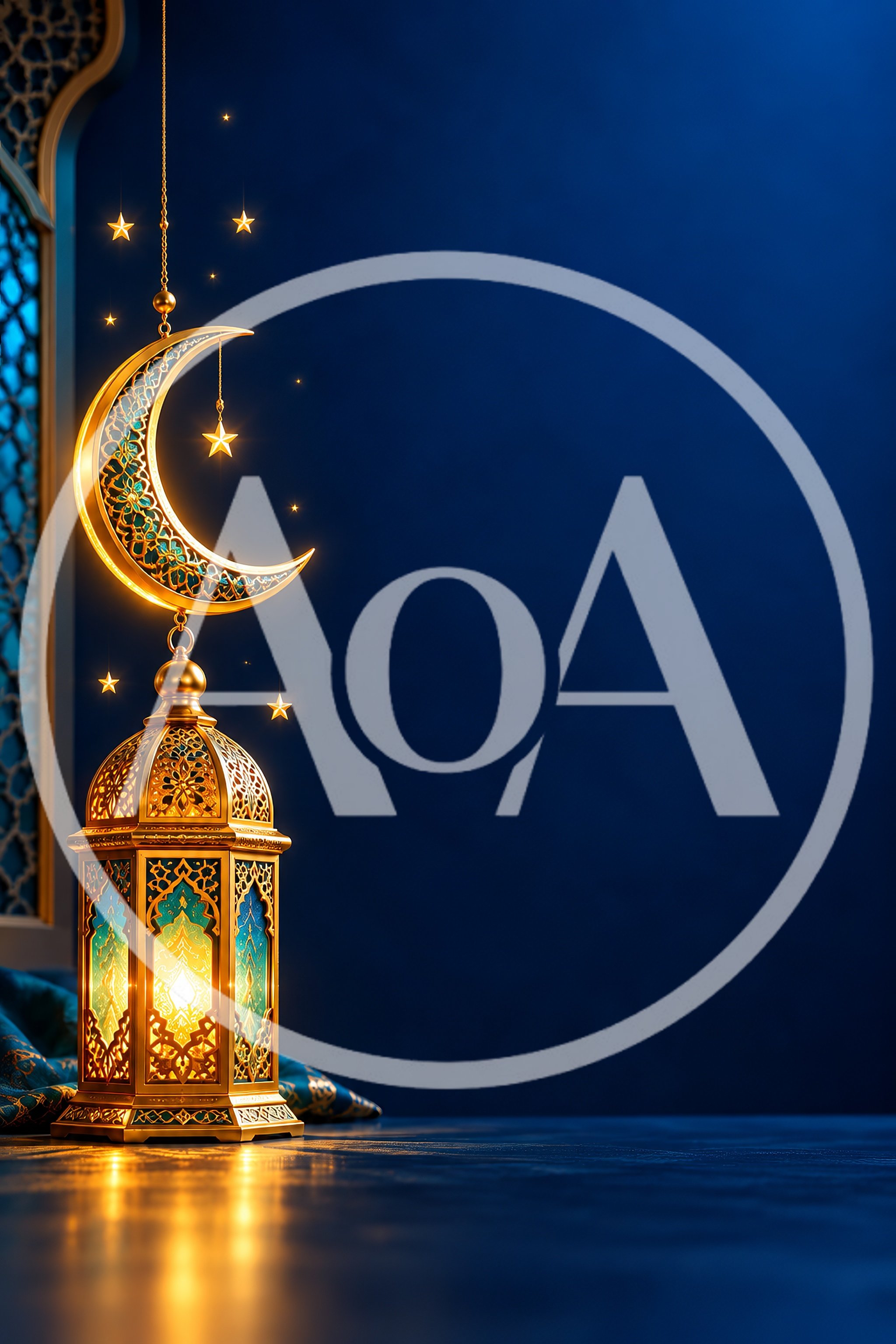 Golden Ramadan Lantern With Crescent Moon And Stars