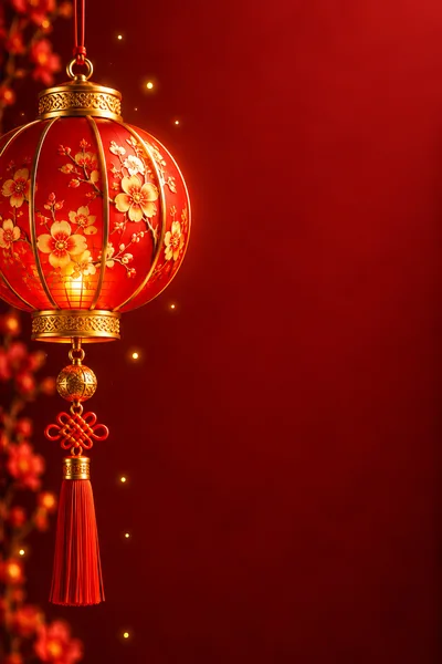 Traditional Red Chinese Lantern With Floral Gold Details