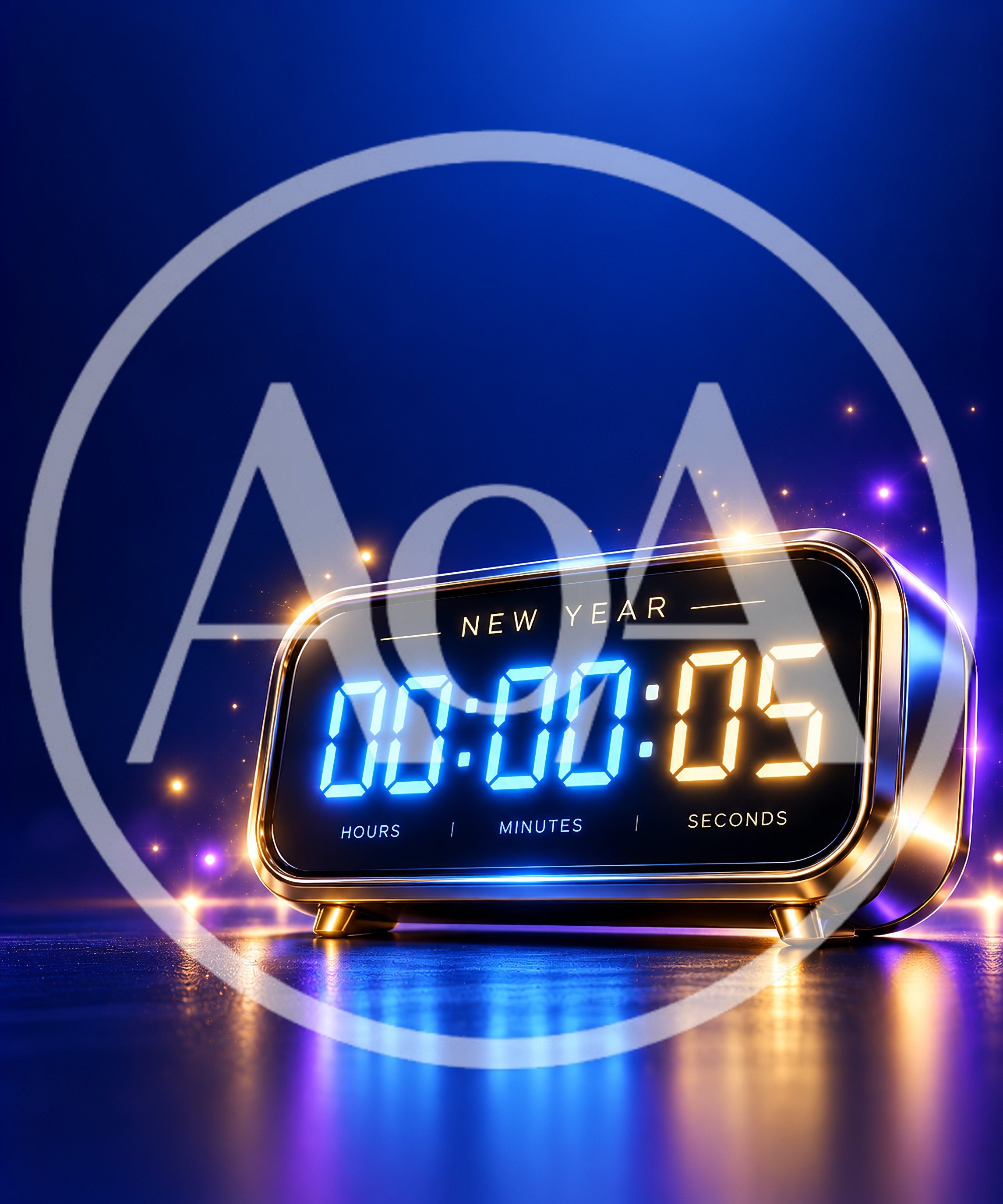 Digital New Year Countdown Clock On Reflective Surface