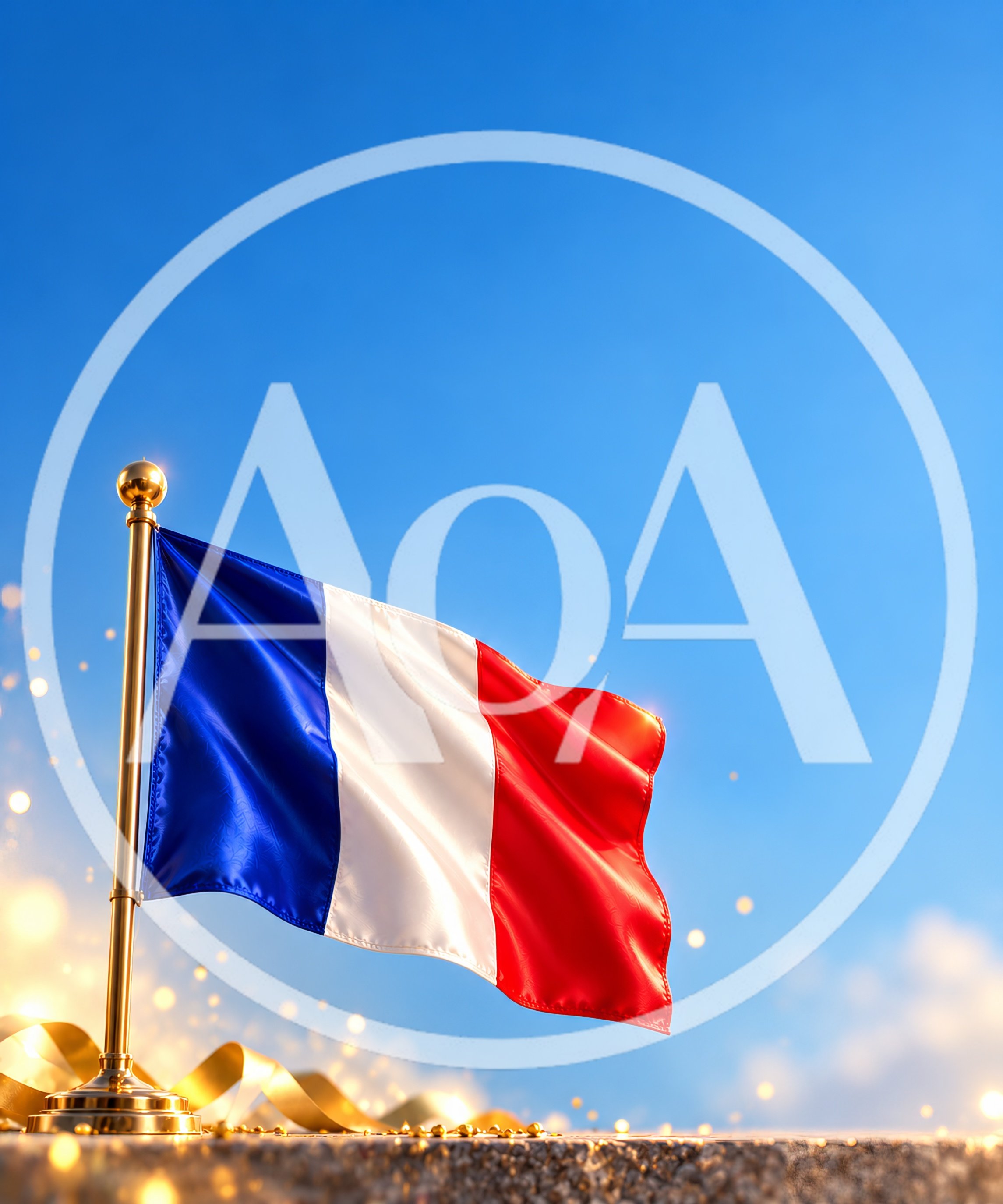 French Flag Waving Against A Clear Blue Sky