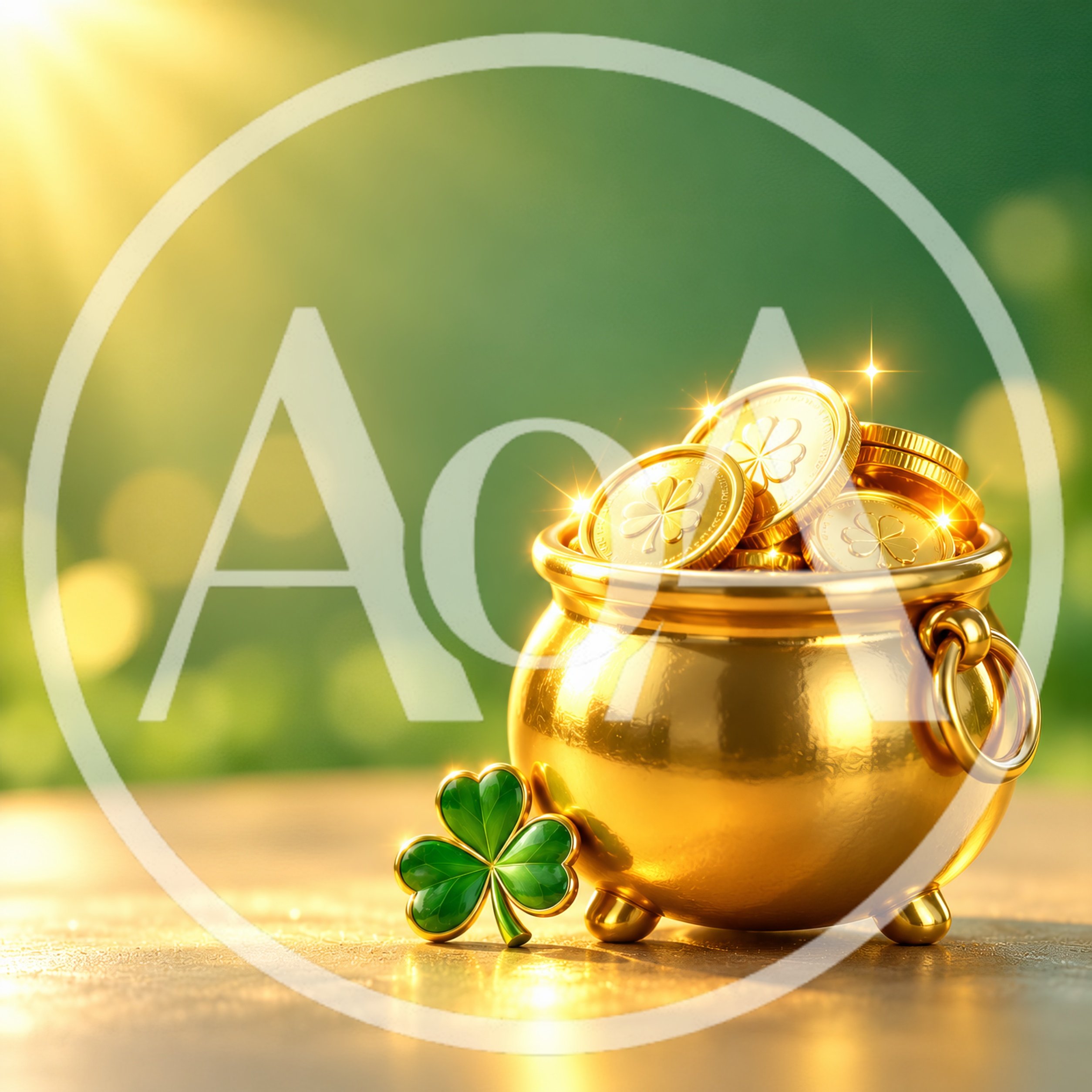 Golden Pot Of Gold Coins With Shamrock