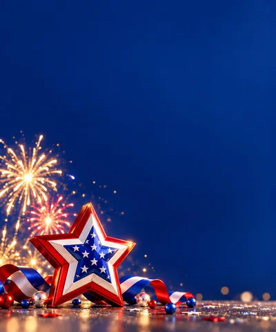 Patriotic Star Decoration With Fireworks Background