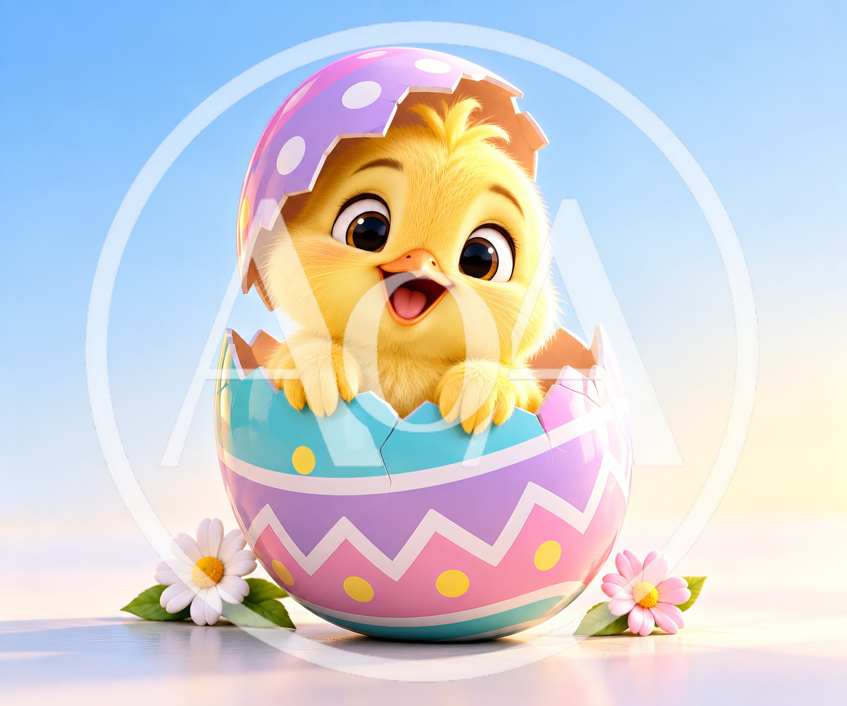 Cute Baby Chick Hatching From Decorated Easter Egg