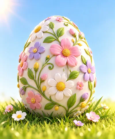 Decorative Floral Easter Egg In Green Grass
