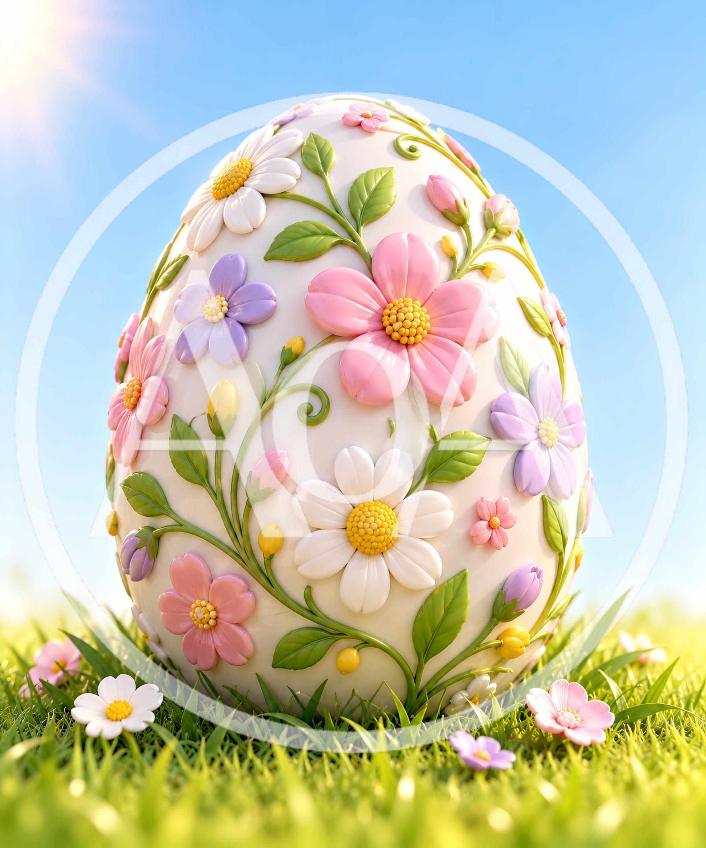 Decorative Floral Easter Egg In Green Grass