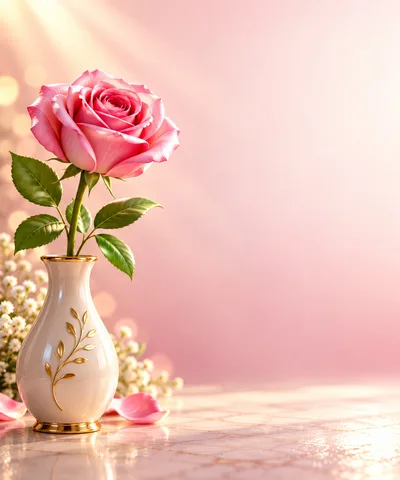 Single Pink Rose in Decorative White Vase