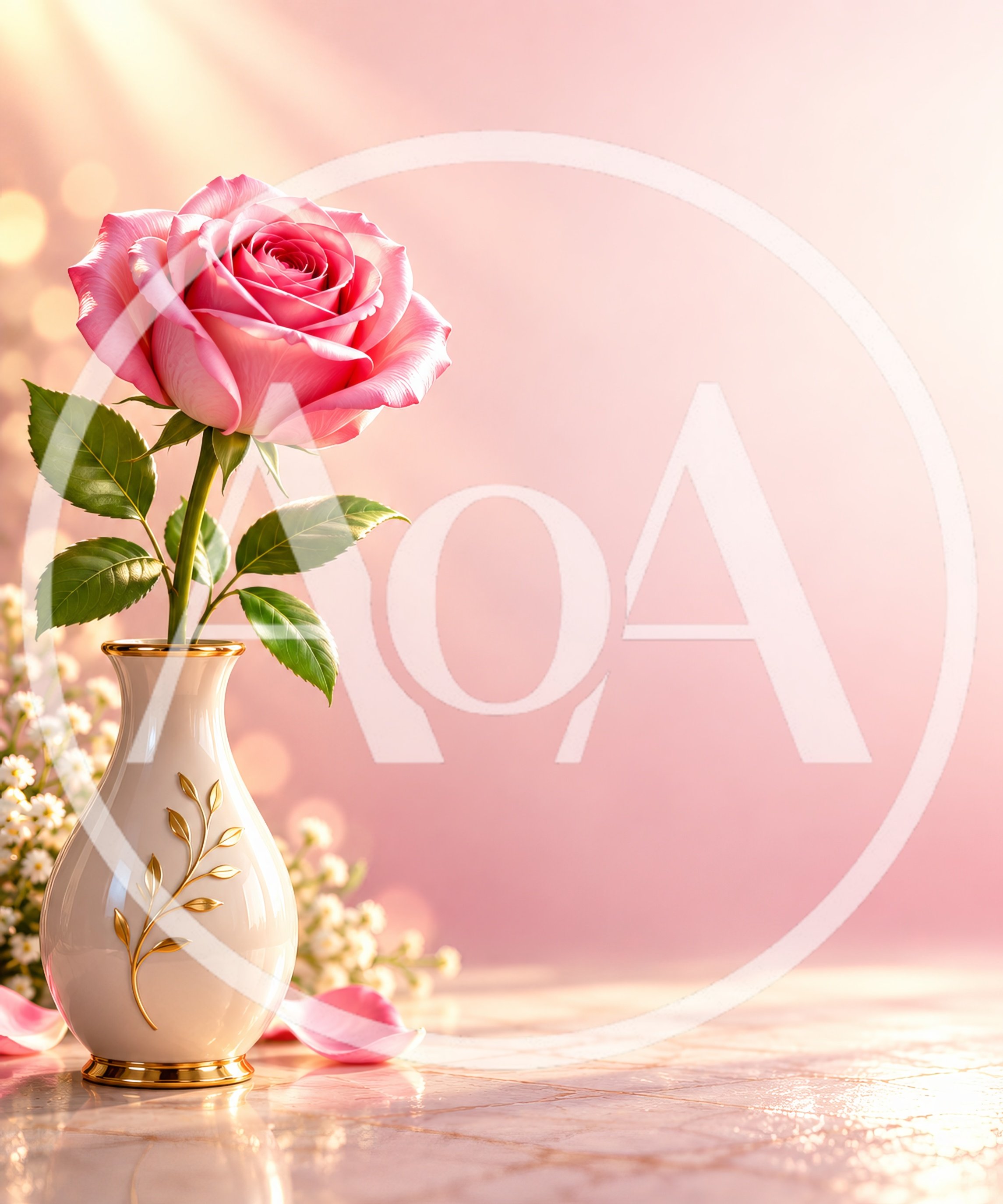 Single Pink Rose in Decorative White Vase