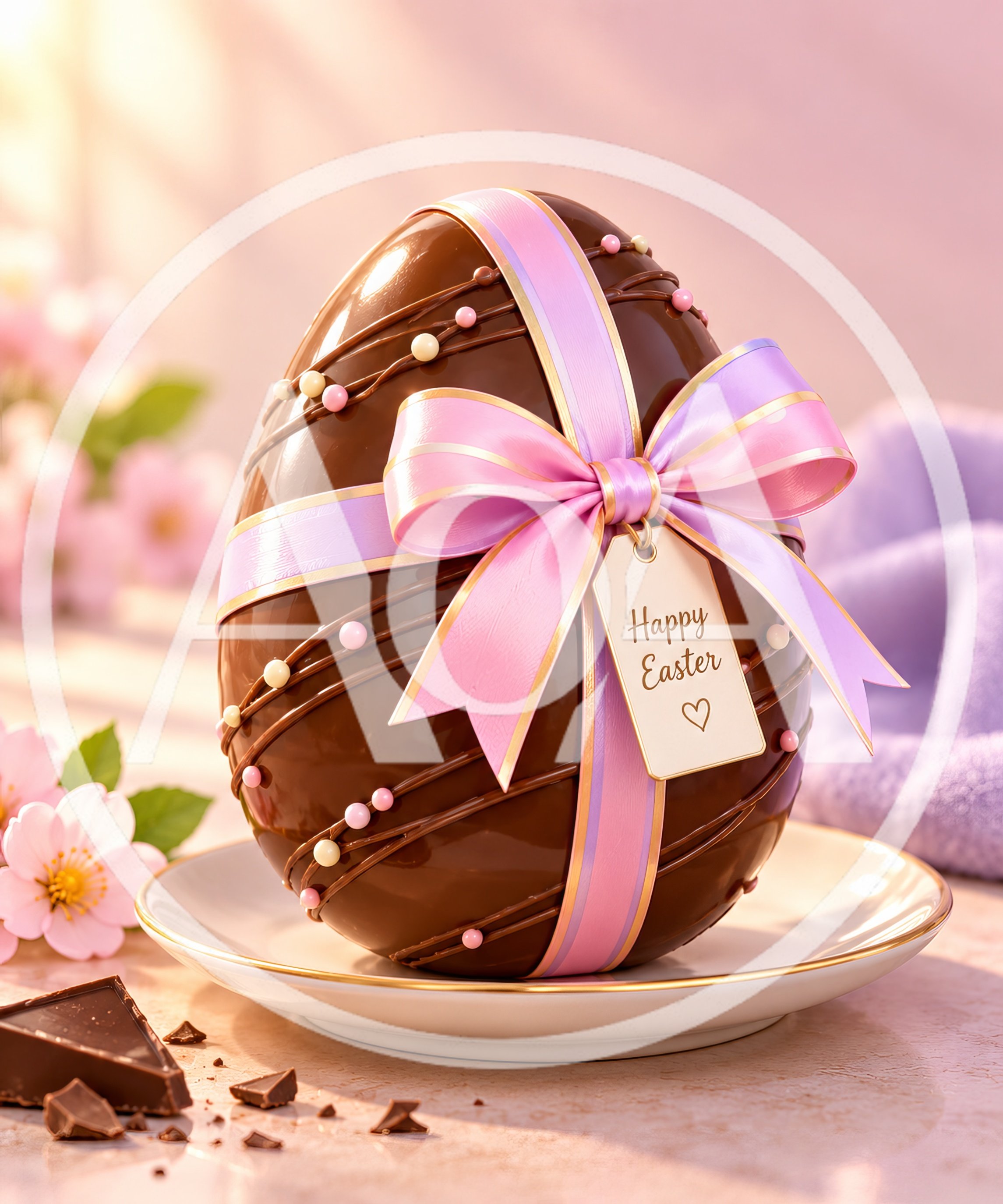 Chocolate Easter Egg With Pink Ribbon And Tag