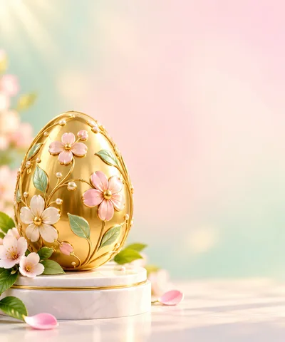 Golden Easter Egg Decorated With Floral Motifs
