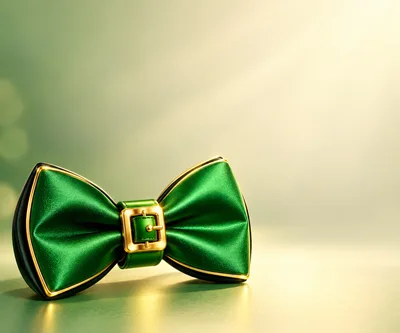 Elegant Green Satin Bow Tie With Gold Buckle