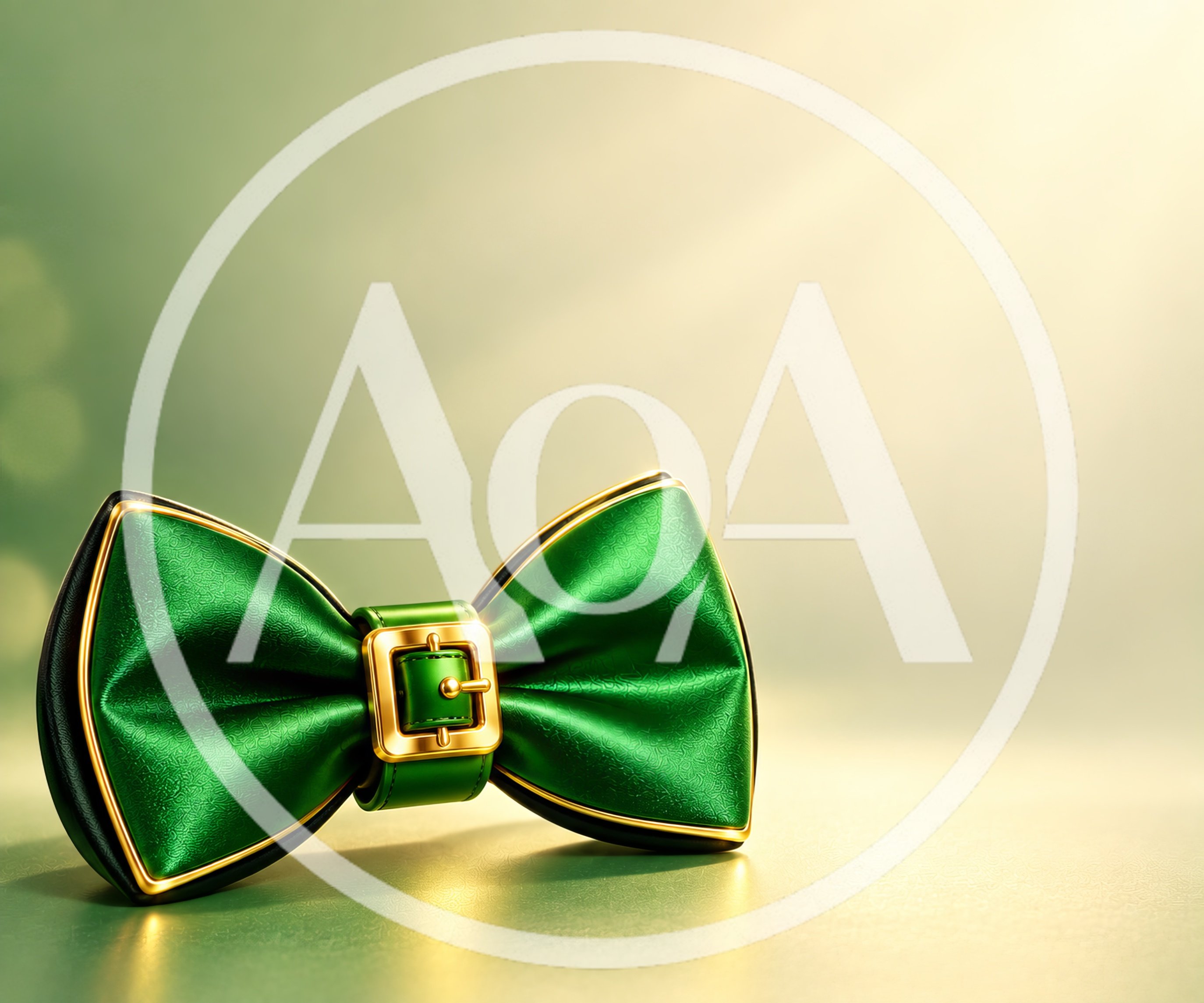 Elegant Green Satin Bow Tie With Gold Buckle