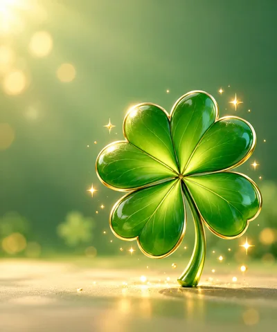 Glossy Four Leaf Clover With Golden Sparkles