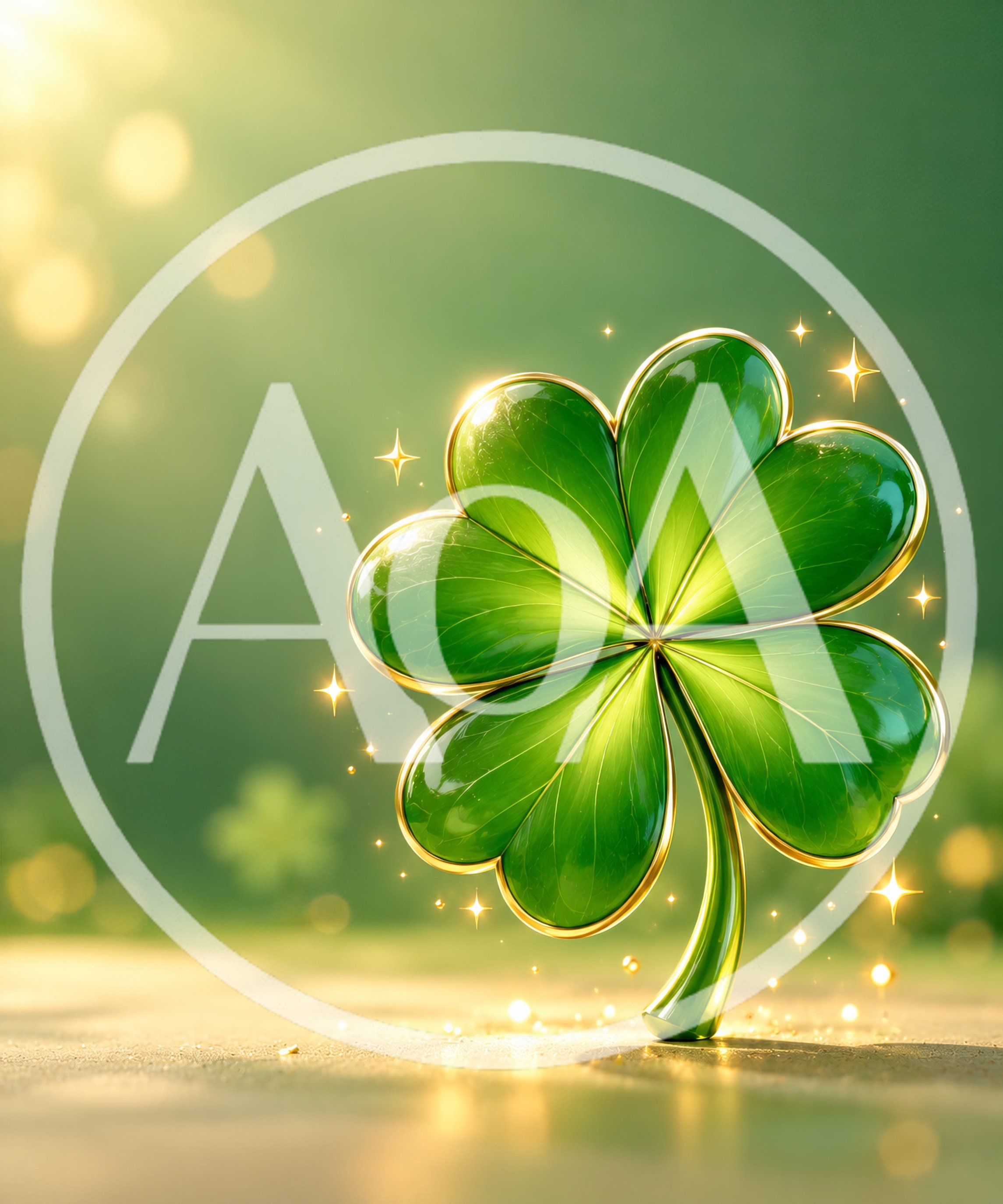 Glossy Four Leaf Clover With Golden Sparkles