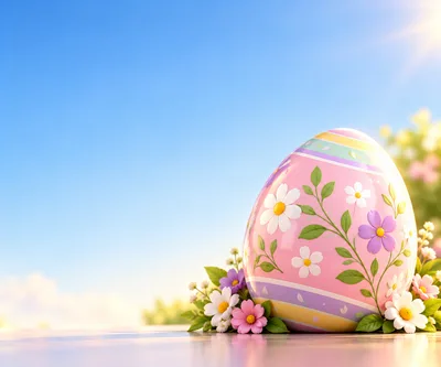 Decorative Easter Egg With Floral Patterns On Sunny Background