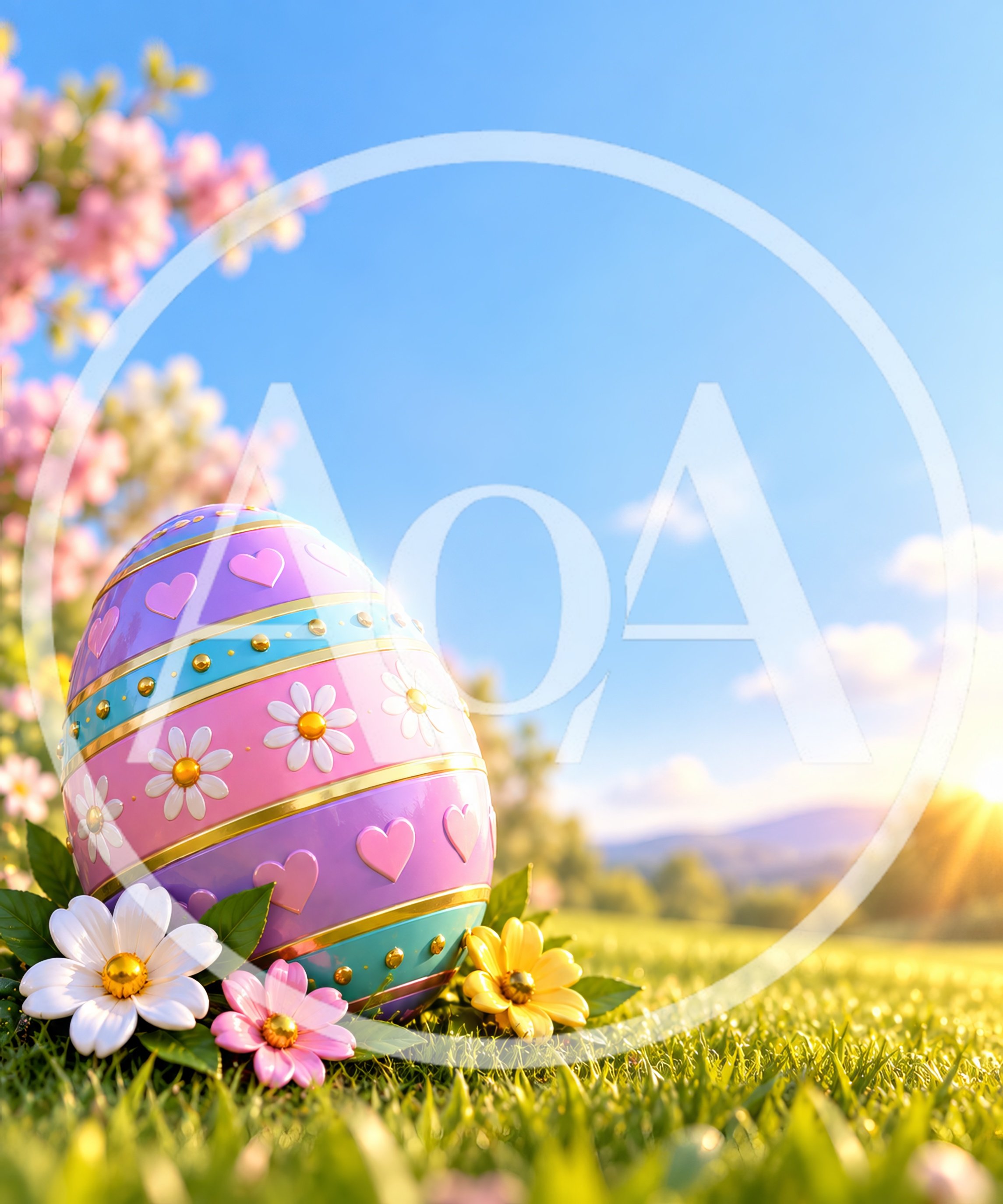 Decorative Easter Egg With Flowers In Sunny Meadow