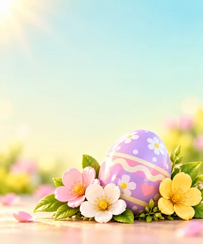 Easter Egg Decorated With Flowers And Spring Blossoms