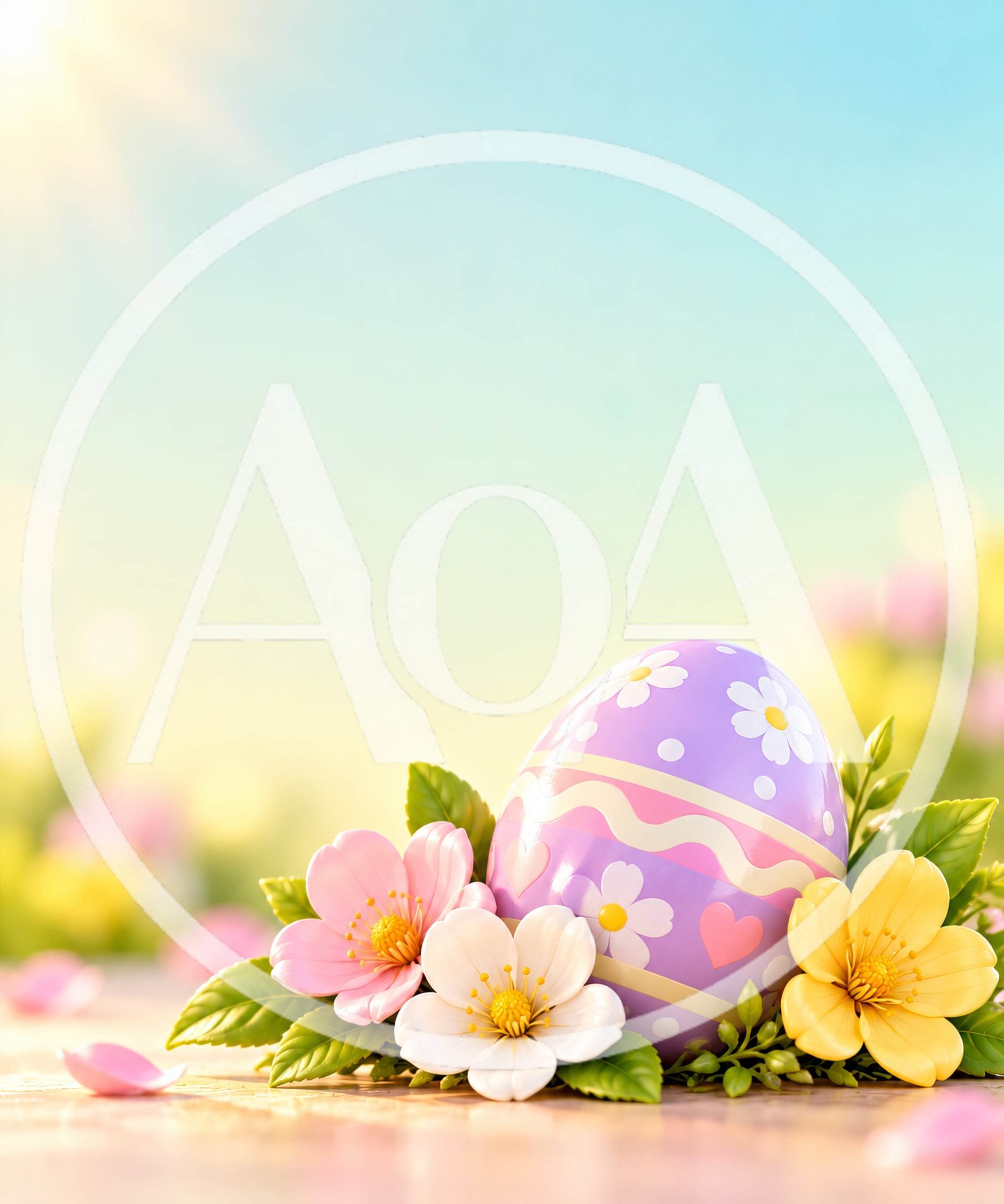 Easter Egg Decorated With Flowers And Spring Blossoms