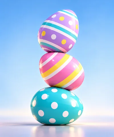 Stacked Decorative Easter Eggs Against Blue Sky