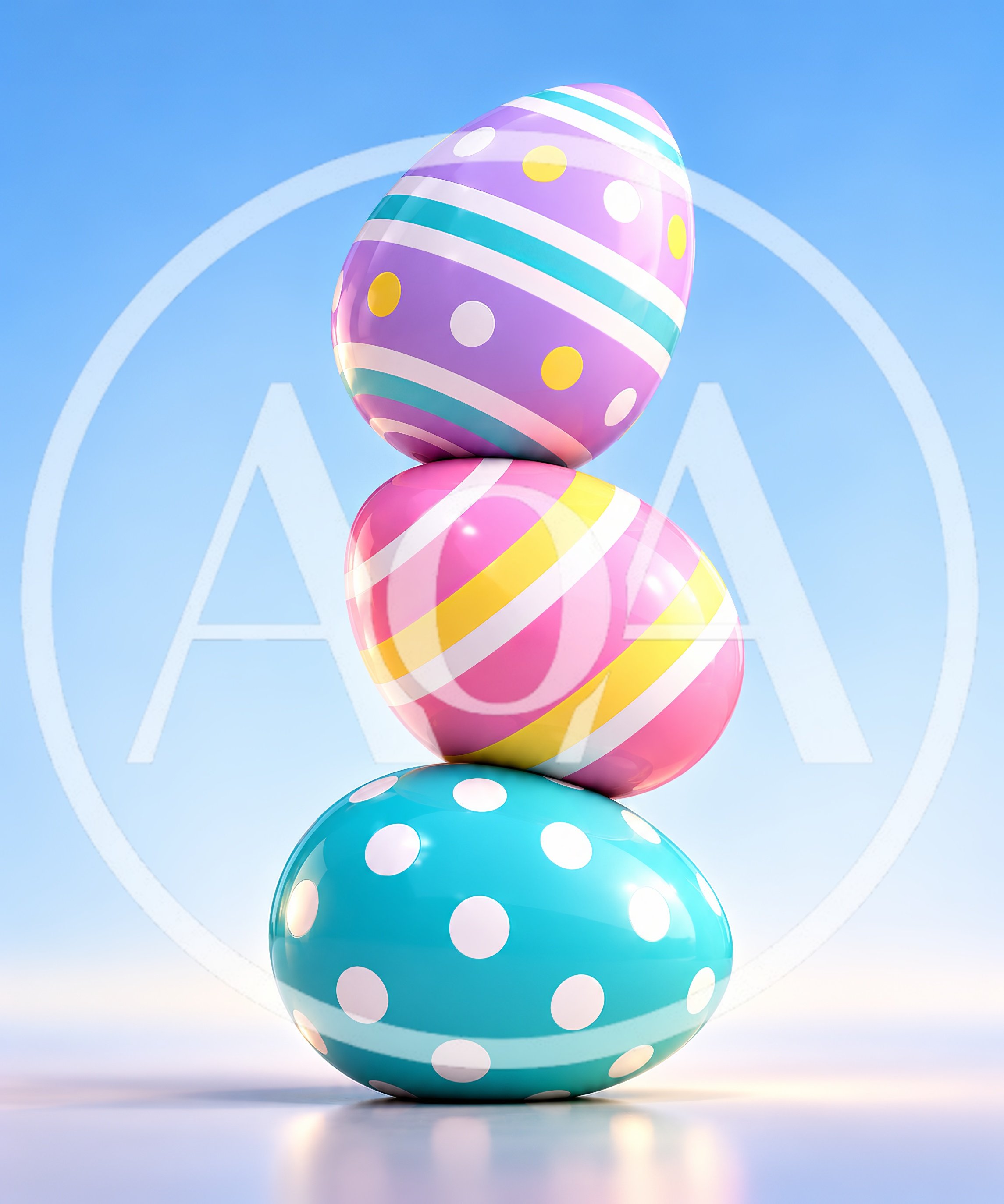 Stacked Decorative Easter Eggs Against Blue Sky