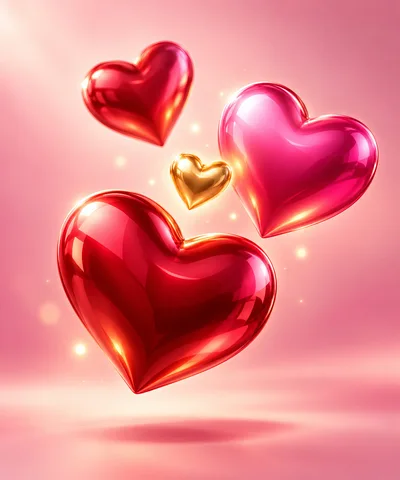 Floating Glossy Hearts On A Pink Background