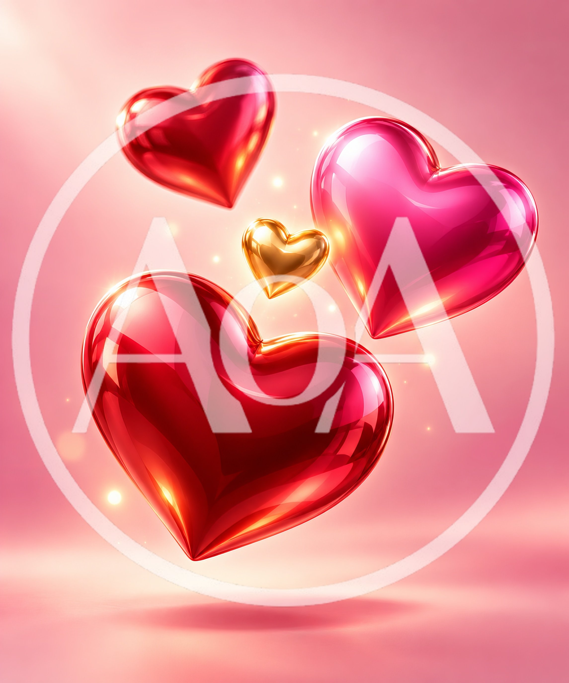 Floating Glossy Hearts On A Pink Background